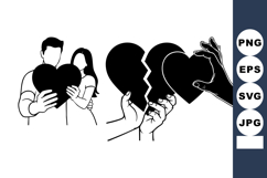 Minimalist Line Art Couple, Broken &amp; Offering Hearts Icons Product Image 1