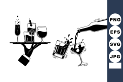 Black and White Waiter Serving Cocktails Vector Product Image 1