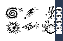 Comic Book Explosion Lightning Icon Set with Spiral Meteor Product Image 1