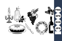Festive Line Art Holiday Icons for Christmas &amp; Thanksgiving Product Image 1