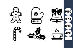 Minimal Black Outline Christmas Icons Set Product Image 1