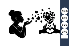 Minimalist Woman Blowing Hearts Silhouette Art Product Image 1