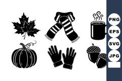 Monochrome Flat Autumn Icon Set - Leaf Scarf Mug Pumpkin Product Image 1