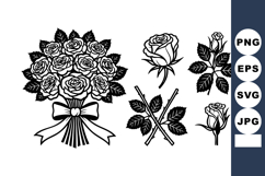 Black Rose Bouquet with Ribbon and Thorny Stems Product Image 1