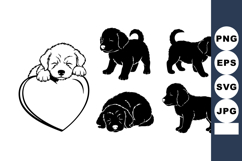 Cute Line Art Golden Retriever Puppy Set with Heart Frame Product Image 1