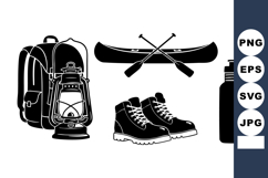 Flat Camping Gear Pack: Backpack Lantern Canoe Boots Product Image 1