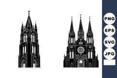 Flat Gothic Cathedral with Rose Window &amp; Bell Tower Vector Product Image 1