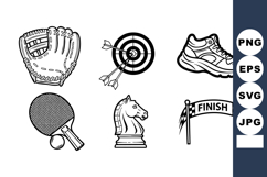 Monochrome Line Art Sports Icon Set - 6 Icons Product Image 1