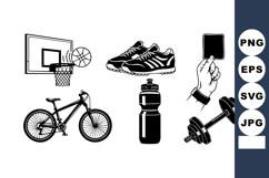 Monochrome Flat Sports Icon Set - Basketball &amp; Fitness Product Image 1