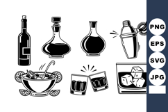 Black &amp; White Barware Vector Set - Minimal Line Art Product Image 1