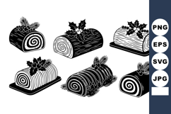Black White Yule Log Cake Icon Set Product Image 1