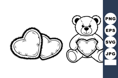 Cute Line Art Teddy Bear Holding Fluffy Heart Pillow Vector Product Image 1