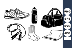 Monochrome Flat Fitness Gear Icons Pack Product Image 1