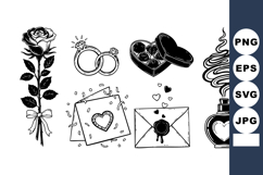 Valentines Day Line Art Vector Set - Romantic Symbols Product Image 1