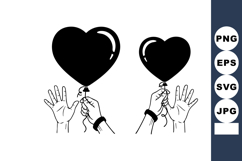 Minimal Line Art Hands Holding Heart Balloons Product Image 1