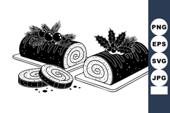 Monochrome Line Art Yule Logs with Holly &amp; Swiss Rolls Product Image 1