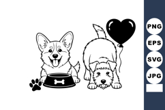 Playful Line Art Corgi and Terrier Puppies - Vector Product Image 1