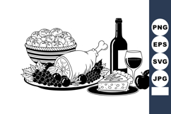 Monochrome Banquet Still Life with Roasted Ham &amp; Wine Product Image 1