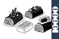 Black &amp; White Yule Log Cakes Vector Set - 4 Designs Product Image 1