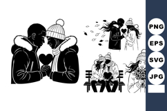 Monochrome Winter Couple Valentine Line Art Product Image 1