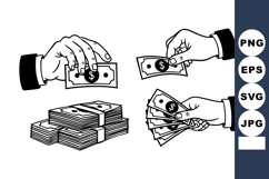 Black and White Comic Businessman Hands Cash Vector Product Image 1