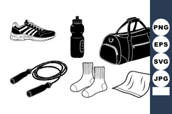 Monochrome Flat Gym Essentials Icon Set with Accessories Product Image 1