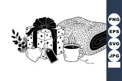 Cozy Hygge Christmas Gift Line Art Product Image 1