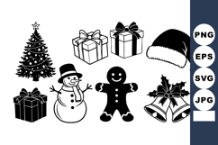Monochrome Flat Christmas Icons: Gingerbread &amp; Snowman Product Image 1