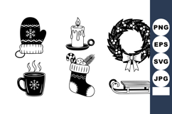 Monochrome Christmas Icon Set Mitten Candle Wreath Mug Product Image 1