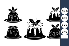 Five Black &amp; White Christmas Pudding Icons - Flat Set Product Image 1