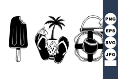Monochrome Flat Summer Icons - Popsicle Flip Flops Bucket Product Image 1