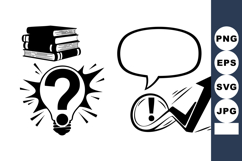 Comic B&amp;W Education Icons: Books, Bulb, Speech Bubble, Arrow Product Image 1
