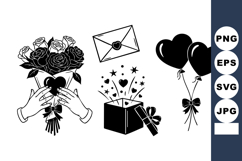 Valentine Line Art Icons Bouquet Gift Box Letter Balloons Product Image 1