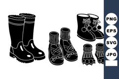 Black Flat Winter Footwear Vector Silhouettes Set Product Image 1