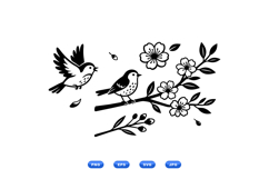 Hand Drawn Bird And Cherry Blossom For Crafts Product Image 2