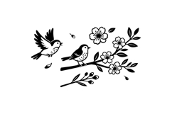 Hand Drawn Bird And Cherry Blossom For Crafts Product Image 1