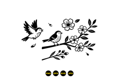 Hand Drawn Bird And Cherry Blossom For Crafts Product Image 3