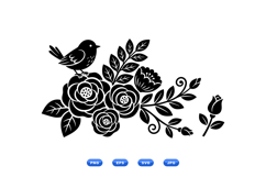 Hand Drawn Bird And Rose Floral Clipart For Crafts Product Image 1