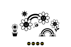 Hand Drawn Smiling Flowers And Rainbows For Crafts Product Image 1