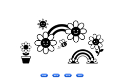 Hand Drawn Smiling Flowers And Rainbows For Crafts Product Image 2
