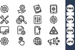 Tech Gear Icon Line Art Set for Digital UI Product Image 1