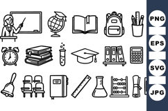 Line Art School Supplies Icon Set For Education Product Image 1