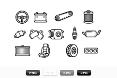 Automotive Parts Vector Line Art Clipart Set Product Image 1