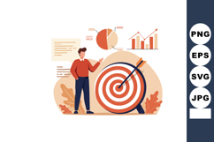 Businessman presenting target achievement with charts and gr Product Image 1