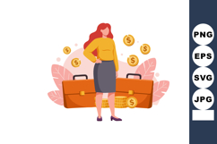 Businesswoman standing with briefcases and flying coins fina Product Image 1