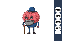 Brain character with mustache beard and walking cane in blue Product Image 1