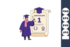 Graduate student holding diploma certificate in purple cap a Product Image 1
