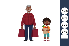 Elderly man and child carrying grocery bags happy family sho Product Image 1