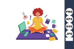 Woman Meditating at Desk with Office Items in Relaxed Pose V Product Image 1