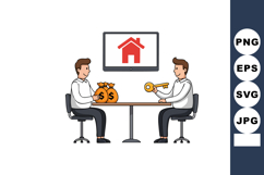 Two businessmen negotiating home purchase with money and key Product Image 1